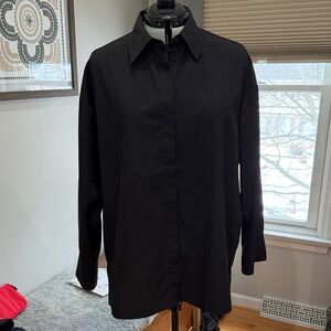 Black Button-Up Shirt with Pleated Back